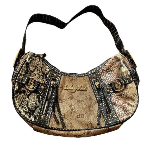 Vintage Baby Phat Snake Skin Shoulder Hand Bag Gold Black White Stones NWT RARE - Picture 1 of 16